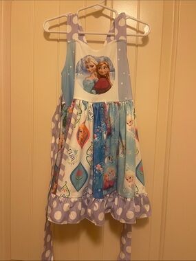 Girls' Frozen Elsa & Anna Light Blue Polka Dot Casual Dress